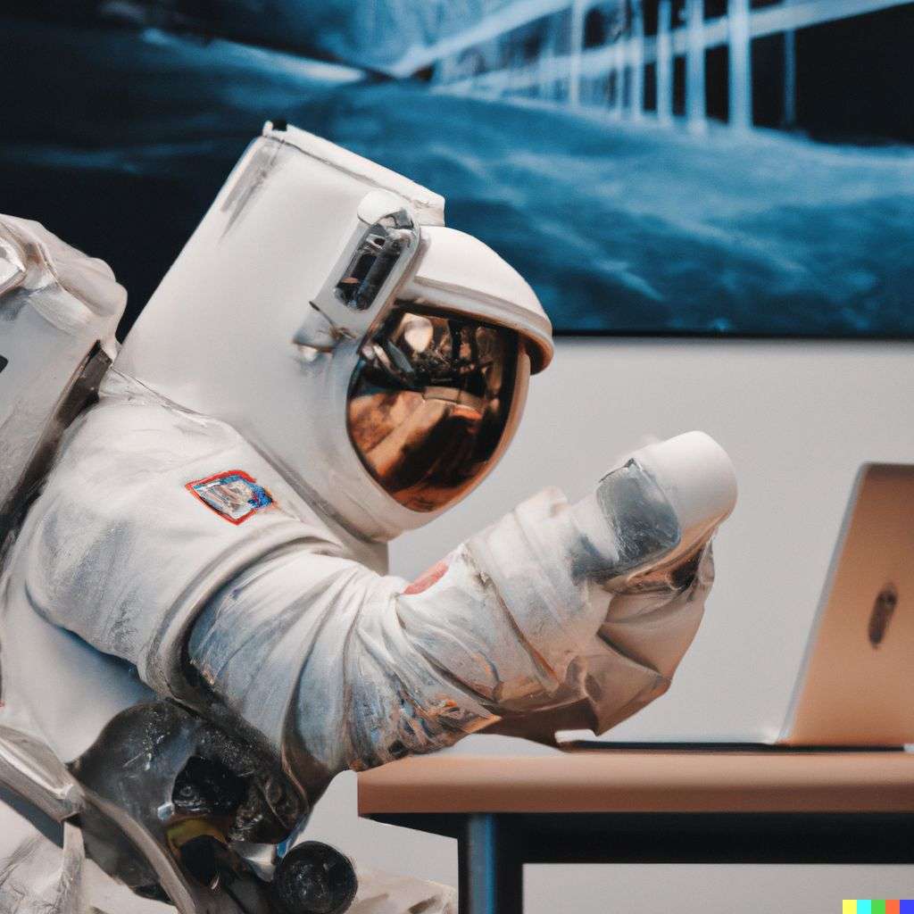 an astronaut in an Apple Store